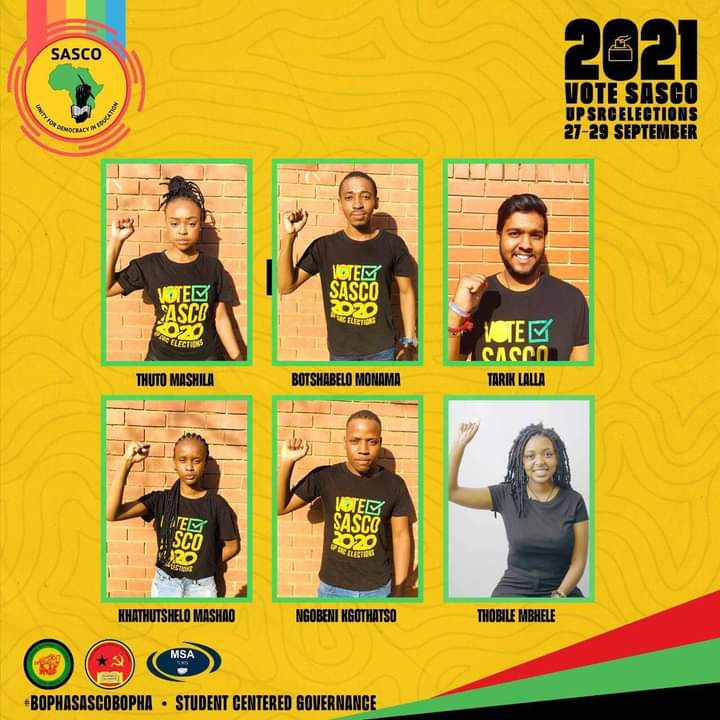 Reshoketswe_Pru's tweet photo. We urge all UP students to vote for all SASCO candidates led by President @MashileThuto from today till the 29th of September 2021. You will find the voting link in your TUKS Gmail.
#BophaSASCOBopha https://t.co/1dSaE6Otzr