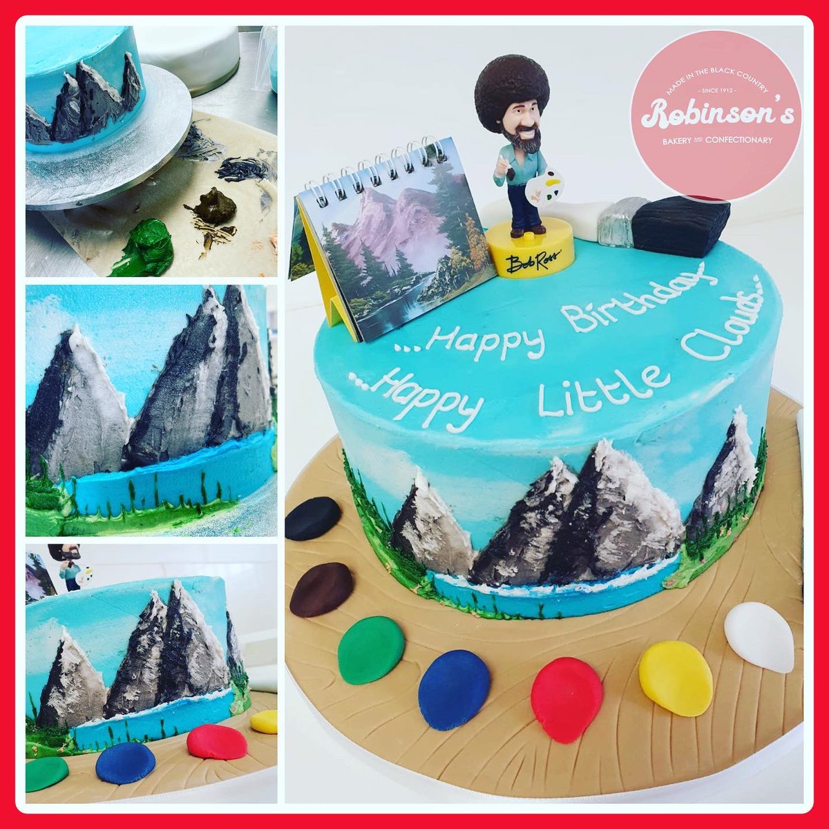 Unlike this morning, there’s only light whispers of cloud on this hand iced/painted #bobross cake. “Let’s go crazy” and have a great day dancing in the rain - happy Monday! #bobrosspainting #cake #bespokecakes #westmidlands #robinsonsbakery #cakesoftwitter #bakery #cakes