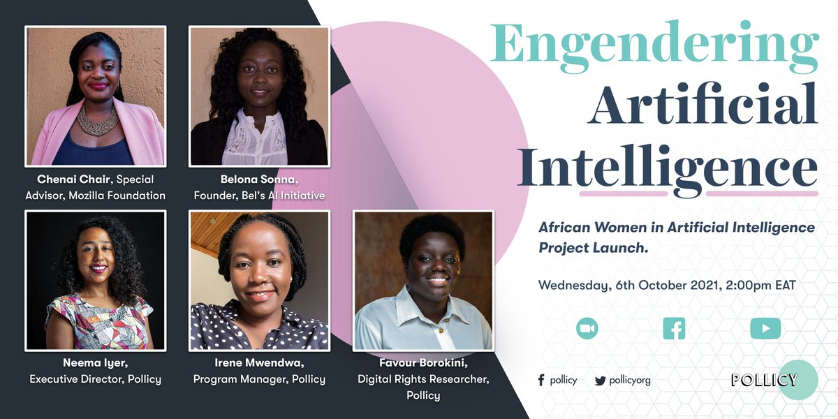 🗣️Save the date!🥳

On 6 October, we will be kickstarting our research series on gender &amp; ethics perspective on #AI in Africa.
To join us in this discussion, register here👉zoom.us/meeting/regist…

Find the report👉pollicy.org/engenderingai/

#EngenderingAI #ArtificiallIntelligence