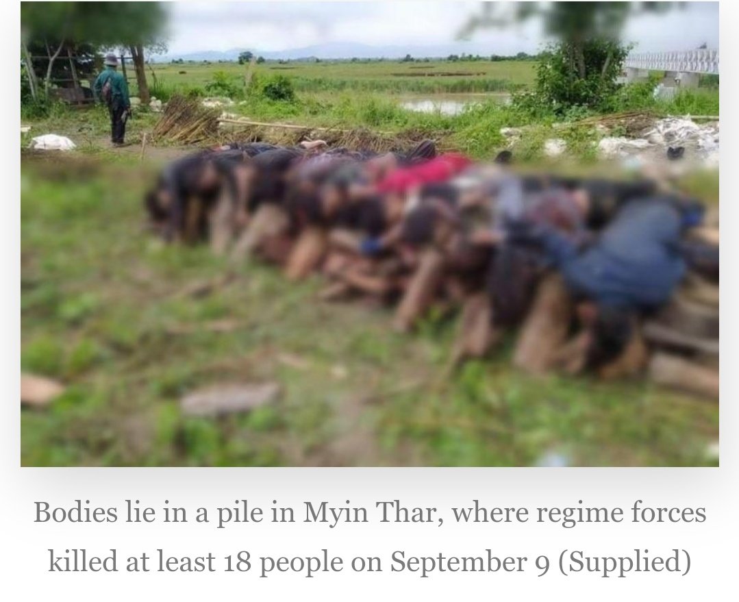 More reports of bodies piling up in #Myanmar as <a href="/Khithitofficial/">Khit Thit Media</a> reports almost 30 were killed in last 4 days in #Sagaing. Earlier this month, local media showed pics of similar body pile-up in #Magway after they were reportedly shot dead by #military #WhatsHappeningInMyanmar