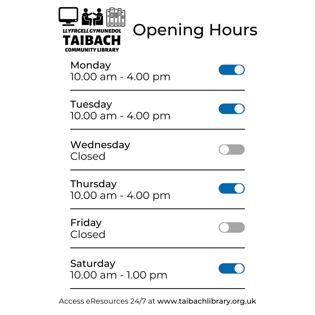 TaibachLib's tweet photo. Good morning 👋 It’s a chilly one out there today! We’ve attached some information on our opening hours and the services we offer. We hope to see you soon! https://t.co/jCdvMgSdbn