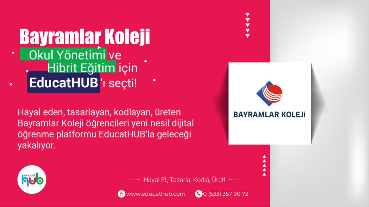 Bayramlar Koleji okul yönetimi, hibrit eğitim, robotik, kodlama ve STEM eğitimleri için #EduCat Ekosistemine katıldı. 

Tüm yönetimsel işlemler, hibrit eğitim modülü ve çevrim içi öğrenme programları ile <a href="/Bayramlarkolej1/">Bayramlarkoleji</a> öğrencileri geleceği yakalıyor.