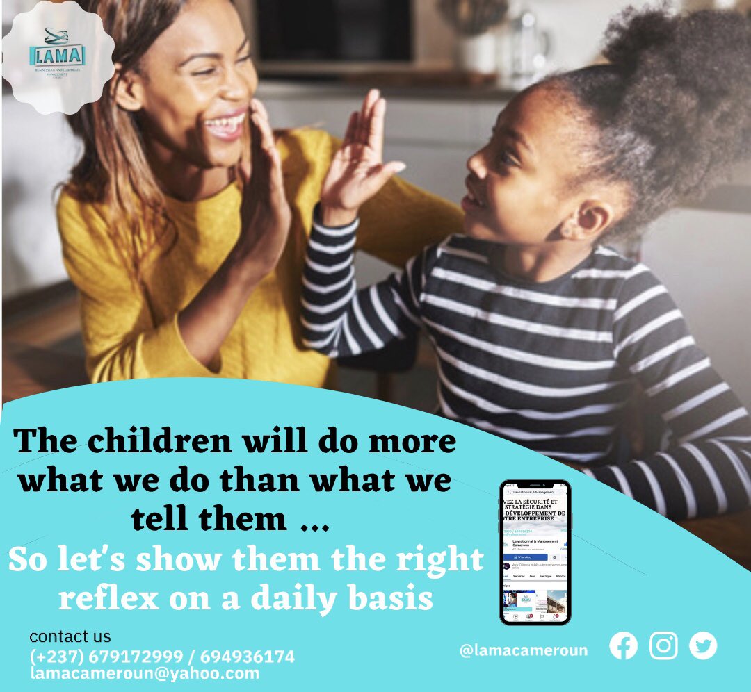 lamacameroun's tweet photo. Because our children will do more ↗️ what we do than what we tell them ↘️, let's show them the right reflex on a daily basis 🗓 ...
#entrepreneurship
#decisionstrategic
#investment
#lamacameroun
#havegoodweek https://t.co/HTDhdIlPou