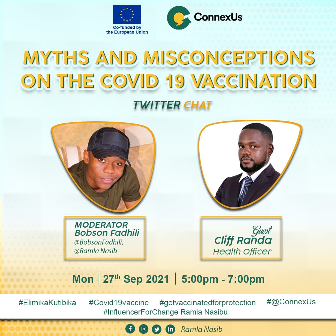 Ramnas_81801's tweet photo. It's today guys.

Don't forget to join us on twitter chat with @Bobson_Fadhili @BobsonFadhili and our health officer @CliffRandaJimm.

#ElimikaKutibika
#InfluencerForChange
#covid19vacccine
#getvaccinatedforprotection
Supported by @Cnx_Us
@BenrichSqoods
@Ramnas_81801 https://t.co/4lJp5azXKL