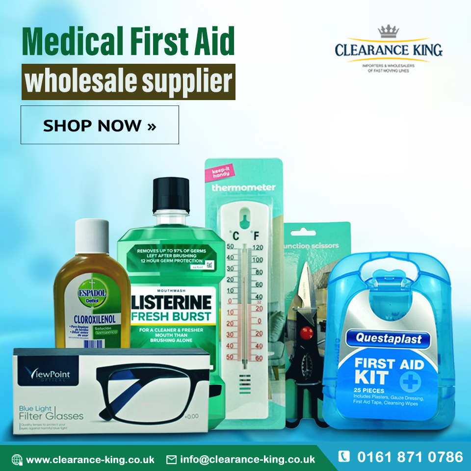 Medical and First Aid Products Wholesale Supplier in UK

For Order, Call at 0161 871 0786
Buy Online clearance-king.co.uk/medical-first-…

#firstaidkit #firstaidproducts #firstaidsupplier #handsnitiser #dressingpad #bandage #hotwaterbottle #thermometer #ukwholesale #wholesalers  #uksupplier