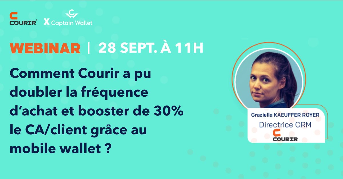 Captain_Wallet's tweet photo. [#WEBINAR - Plus que 24h ! ⏱️] Rdv demain aux côtés de Courir ! 
Graziella, directrice #CRM chez Courir, dévoile sa stratégie crm pour cartonner sur #walletmobile ! 
https://t.co/MwjiVqmBup https://t.co/8lgdMV5zJU