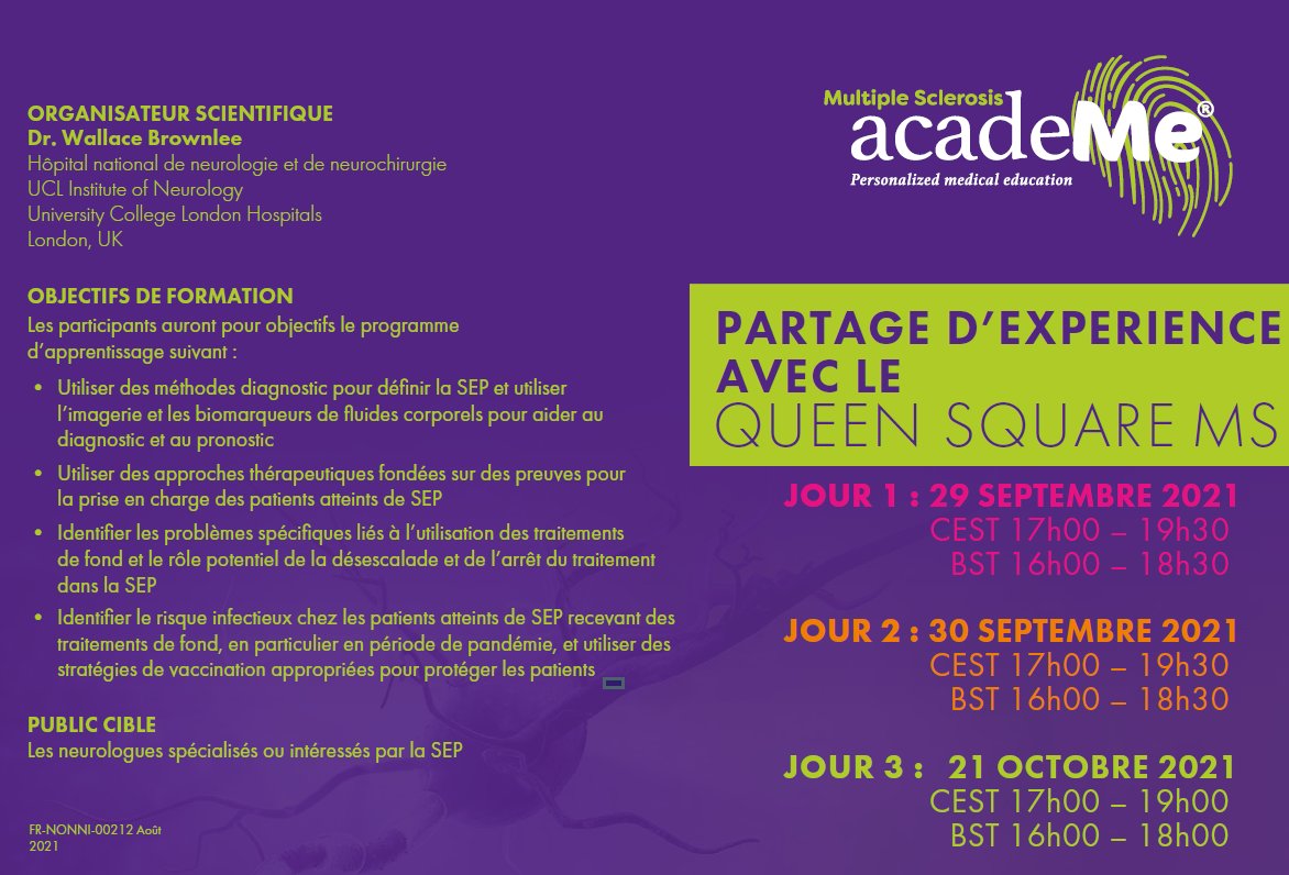 merck_fr's tweet photo. Amis #neurologues, rdv demain pour notre #formation PARTAGE D'EXPERIENCE AVEC @QSMSCENTRE, l'occasion d'approfondir vos connaissances sur la #ScléroseEnPlaques : diagnostic, traitement et prise en charge. Pas encore inscrit ? Ecrivez à merck.neurologie@merckgroup.com
#SEP #MS https://t.co/RdcDJcmSRX