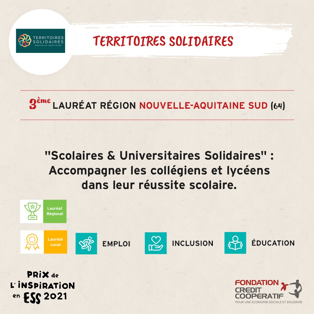 Fondation_CC's tweet photo. [🥉Lauréat #AquitaineSud🏆]
@TerrSolidaires a créé une #plateforme collaborative d’aide aux #devoirs pour les enfants afin d’éviter le #décrochage scolaire et de soulager les parents en activité.

➡️ https://t.co/cwn9ujfh7S
#PIESS2021 #inspiréregional2021 #education https://t.co/6U4UQqLC7y