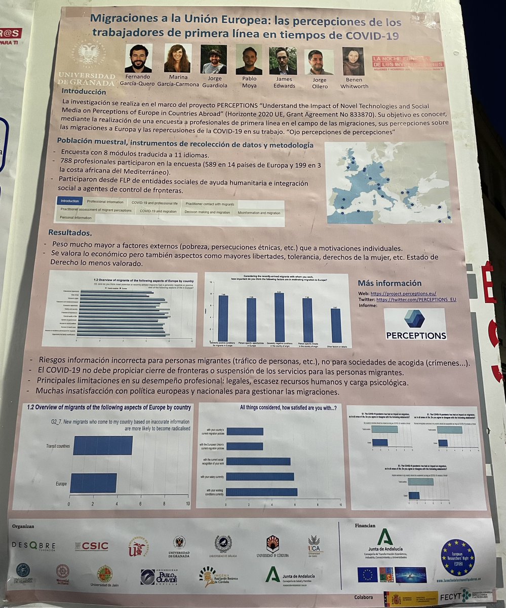 El viernes, en una #Nochenvestigadorx lluviosa, el equipo UGR <a href="/PERCEPTIONS_EU/">PERCEPTIONS</a> presentó los resultados de una encuesta a profesionales de las migraciones.