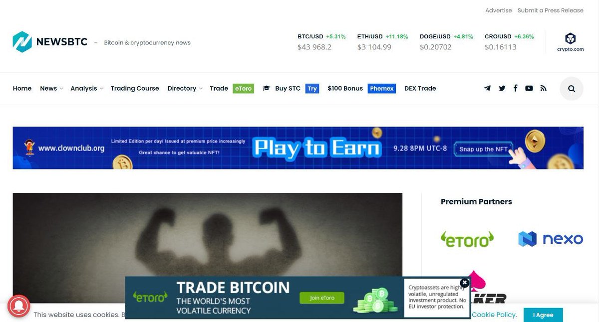 We are running a marketing campaign!
Check this out：We are advertising on NEWSBTC newsbtc.com
A news site with huge traffic!👀
#crypro #gamefi #NFT #BTC #BNB #ETH #DEFI