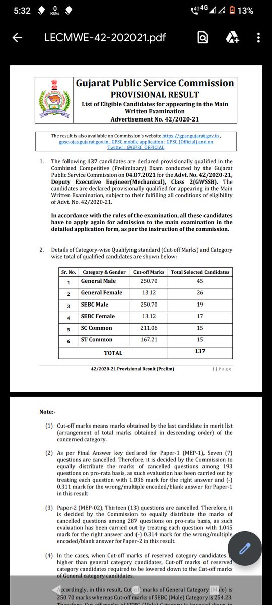 jarvis_ind's tweet photo. @dineshdasa1 આદરણીય સાહેબશ્રી
GPSC એ આજે જા.ક. 42/20221 નું પરિણામ જાહેર કર્યું એ બાબતે 2 પ્રશ્નો ના જવાબની આશા રાખું છું.
1) ટોટલ 500 માંથી Open male માટે 250 cutoff અને open female માટે 13 તો આ વ્યવસ્થા આપણે કઈ દિશામાં લઈ જઈ રહી છે? https://t.co/9nUdG7r4Ms