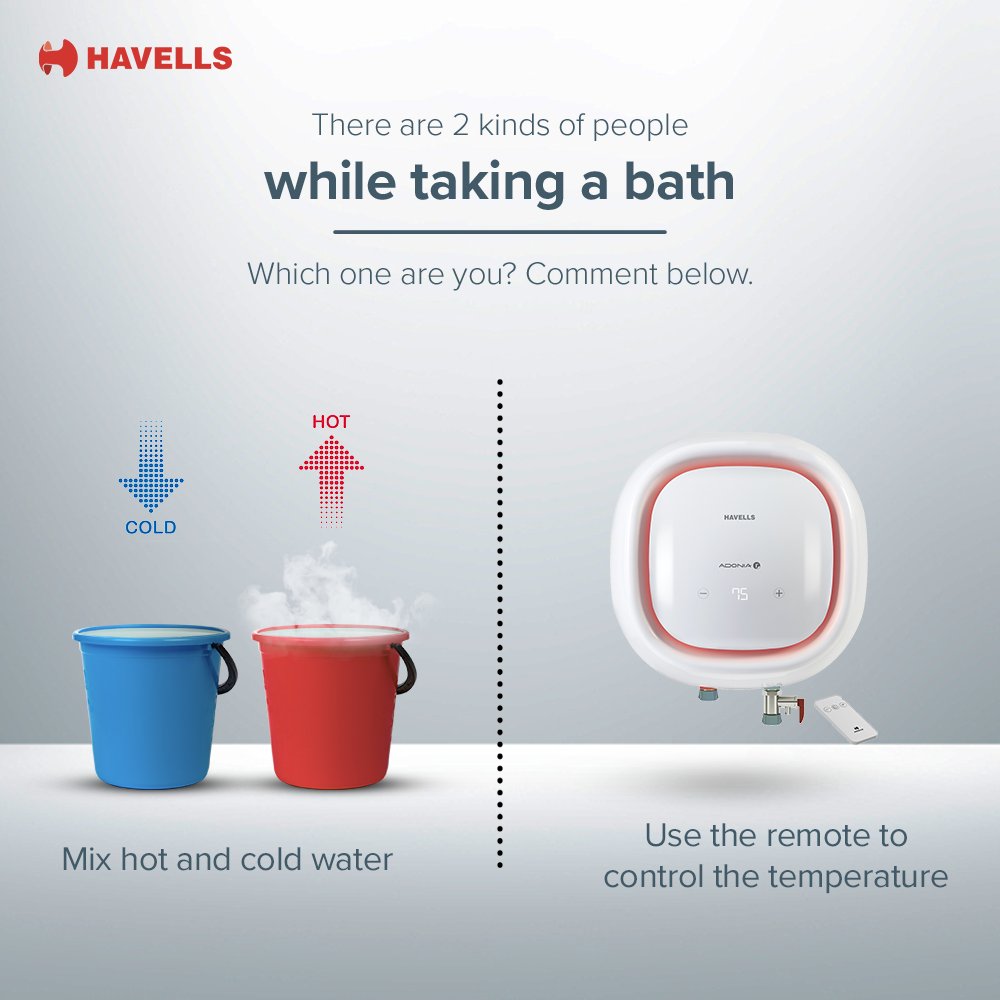 Havells on X: Which one are you ? Comment below. Also, for those perfect  showers, use Havells Adonia R water heater that comes with a dedicated  remote and has 5-star BEE rating😎 #