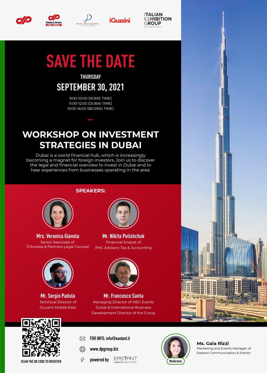 #ExpoDubai2020 opening ceremony is around the corner. Join us this September 30 at 3.00 pm China time for an insightful #webinar on Investment Strategies fully dedicated to Dubai. 
#dpdubai #dpgroup #phcadvisory #eastant #dpneverstops @DPgroup_global