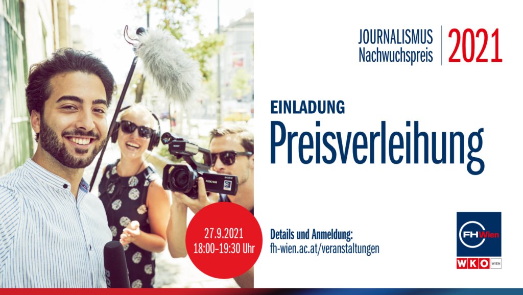 Heute ab 18 Uhr ist die Preisverleihung des Journalismus Nachwuchspreises d. FHWien. Kategorien: Radio&amp;Audio, TV&amp;Video, Text, Multimedia und beste Abschlussarbeit. Hier gehts zu den Nominierten &amp; Anmeldung: bit.ly/3CO0ose #fhwienderwkw #FHWien
