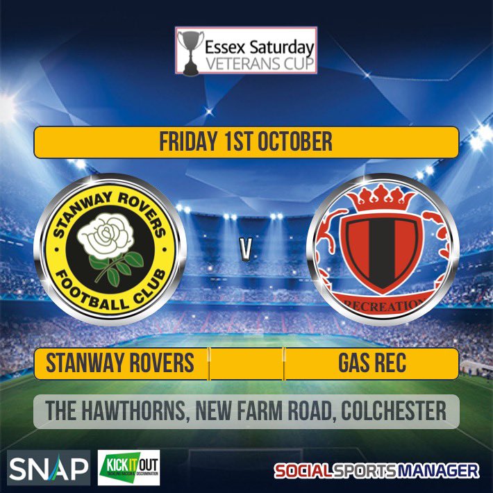 This Friday at the Hawthorns!!
Come and watch the old boys play against <a href="/GasRecFC/">🏆🏆Gas Recreation FC🏆🏆</a> in the Essex Cup
