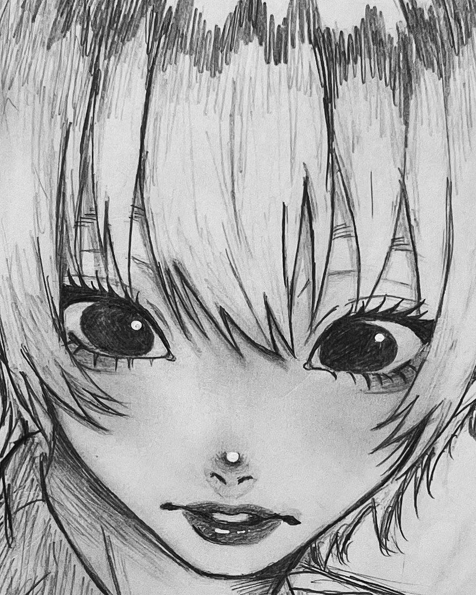 八雲 على تويتر 歯 イラスト 鉛筆画 女の子イラスト ボーイッシュ女子 落書き