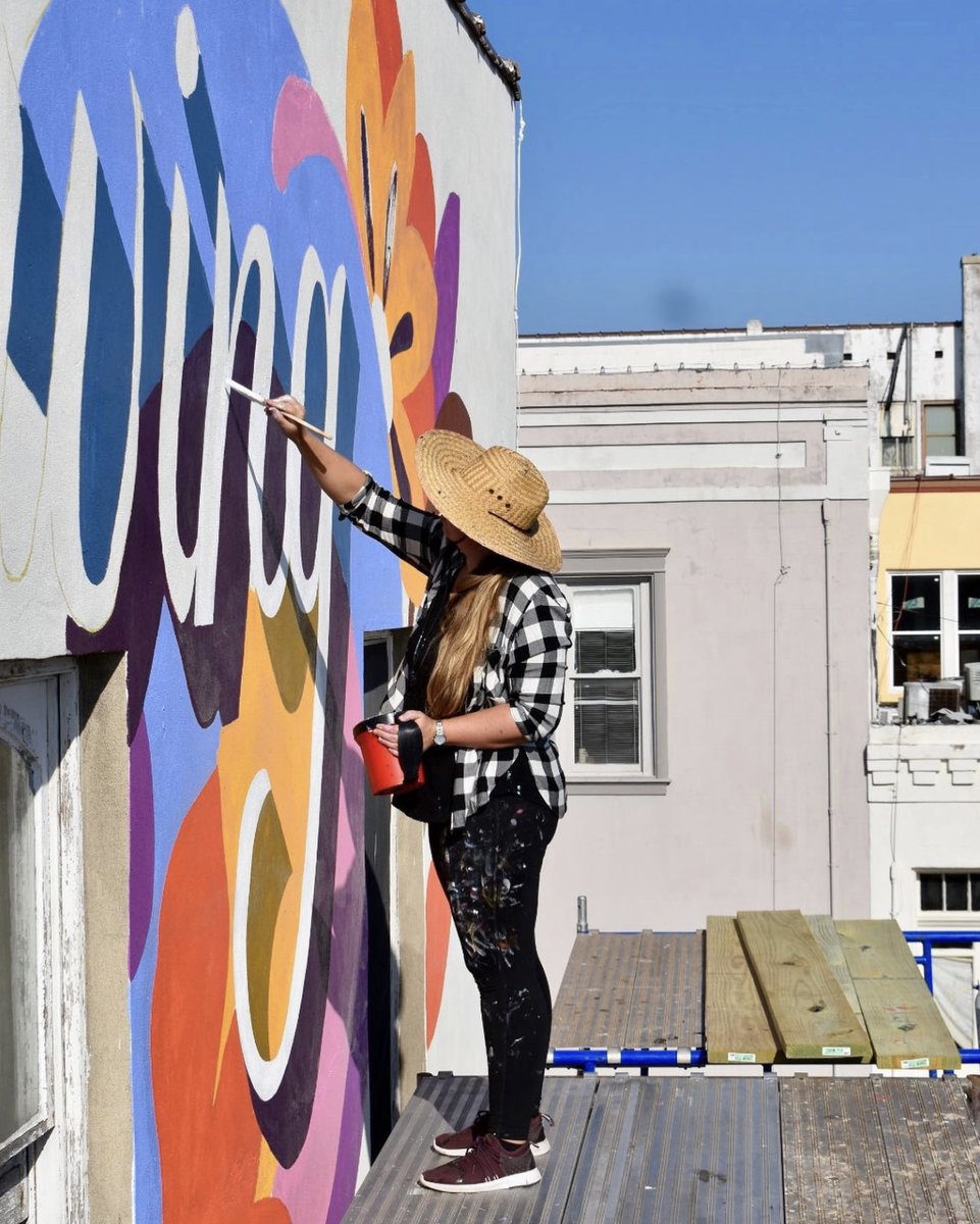 visitbrenham's tweet photo. Want to watch the next mural installation in @downtownbrenham? Come to the free Texas Arts &amp; Music Festival, Oct 16-17 to experience the painting of our next mural by renowned artist @leviponce. 
Pictured is the 2020 mural by @taraleighjohnston. https://t.co/JmQmYAiCgz