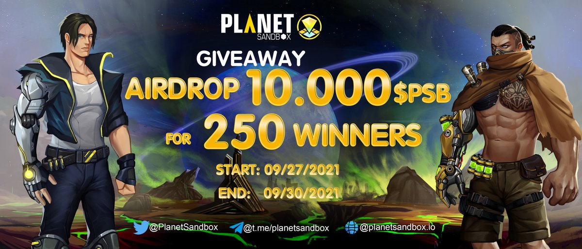🎁 #PlanetSandbox #Give_Away #Airdrop
 
🌈 Prize pool : 10.000 $PSB for 250 winners

👉🏻 CHECK IT OUT ! gleam.io/6waWw/planetsa…