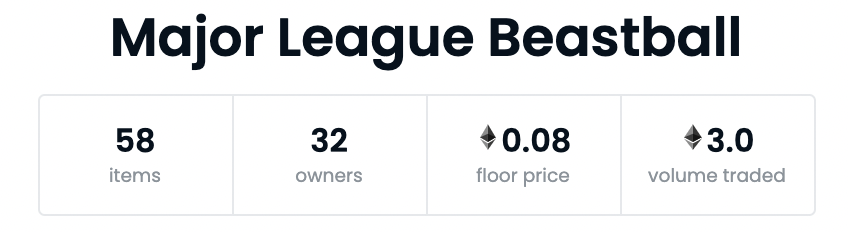 BEASTball fam strong. 32 unique owners on 55 cards made and we just hit 3 ETH traded. Season 2 will be wrapping up soon and onto the Battle Royale and some big changes to the collection in Season 3. ⚾️👀 So much love for my Beast fam and all those supporting us along the way.