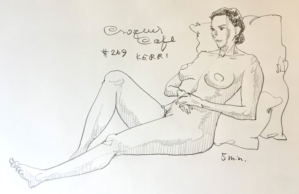 #croquiscafe
269 Kerri
乳房の分量を計算に入れずに先に腕を描いてしまい失敗した例。(2min.棒をもったポーズ)