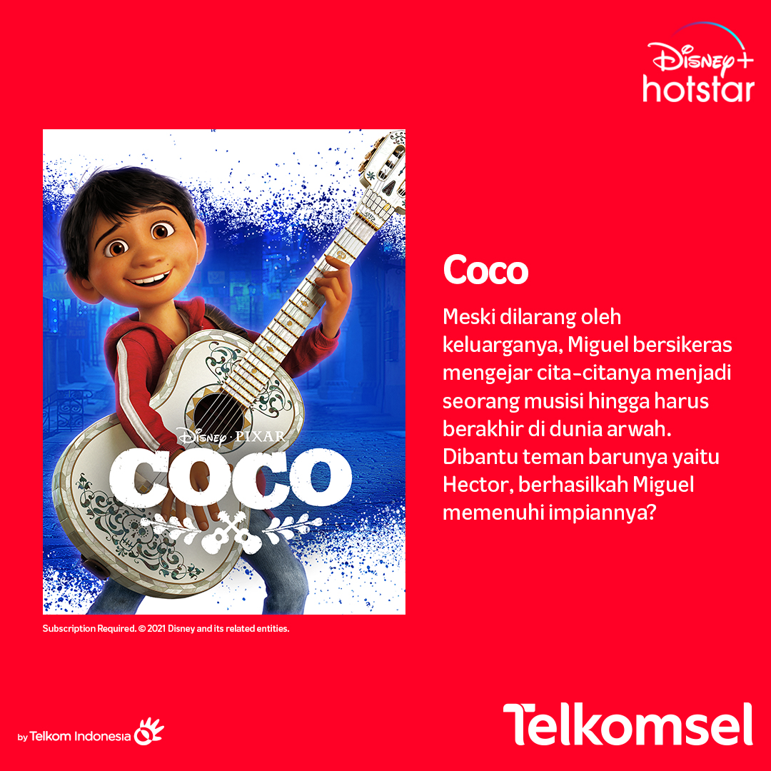 Telkomsel's tweet photo. Lewat film, kita juga bisa lho ngajarin anak-anak tumbuh optimis &amp; berpikir positif. 
Berikut list film #YangKitaBisa kasih buat kamu! Yuk #BukaSemuaPeluang streaming film di Disney+ pakei jaringan #InternetBaik dari Telkomsel! Follow IG Telkomsel ya. https://t.co/mrqwjgcXLt