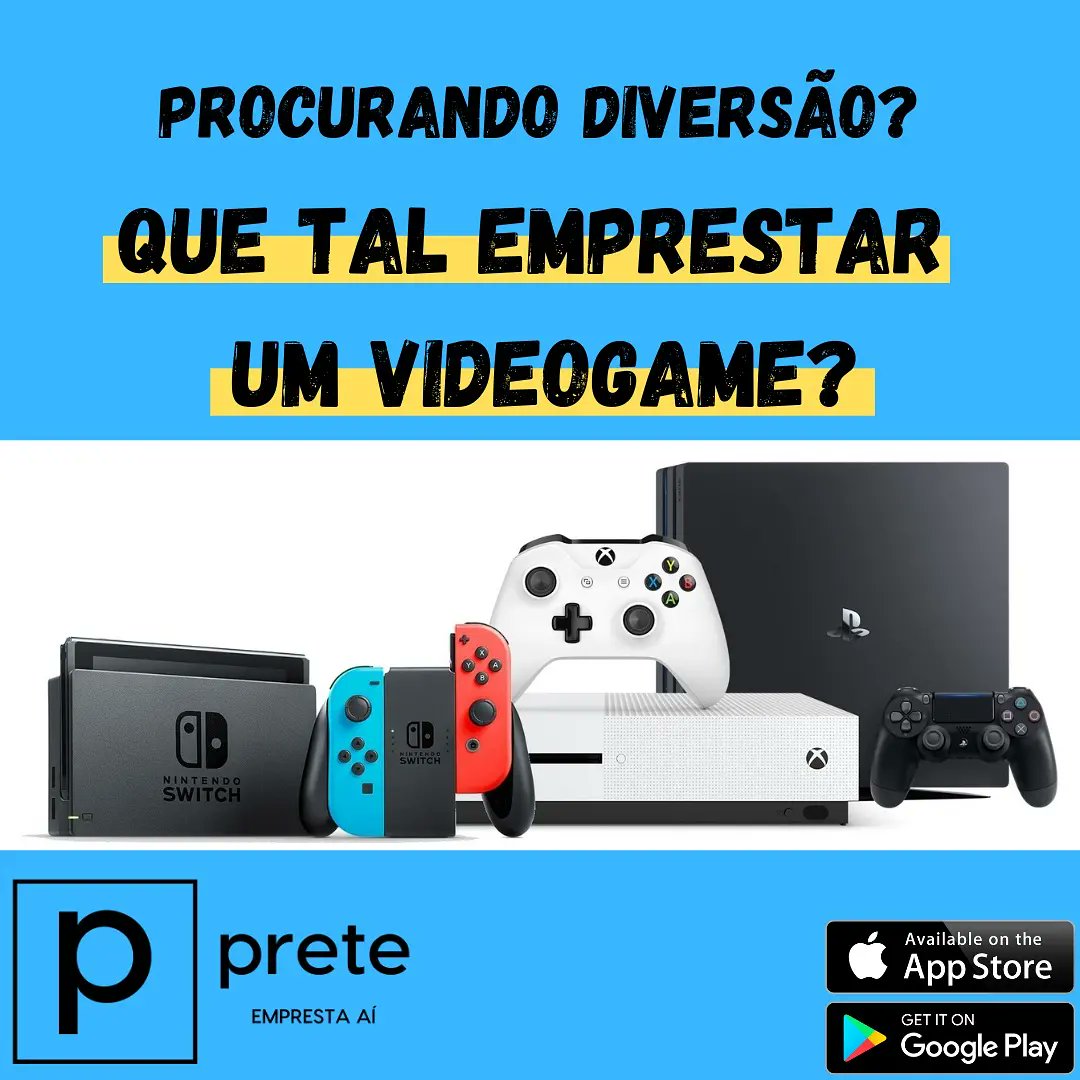 preteapp's tweet photo. Garanta a diversão, no PRETE você encontra o seu videogame favorito para alugar!
Possui um videogame parado em sua casa? Alugue ele pelo PRETE e ganhe uma grana extra!

Baixe o app agora mesmo:
https://t.co/Qhbm6xhZLu https://t.co/4JFsjCEE8u