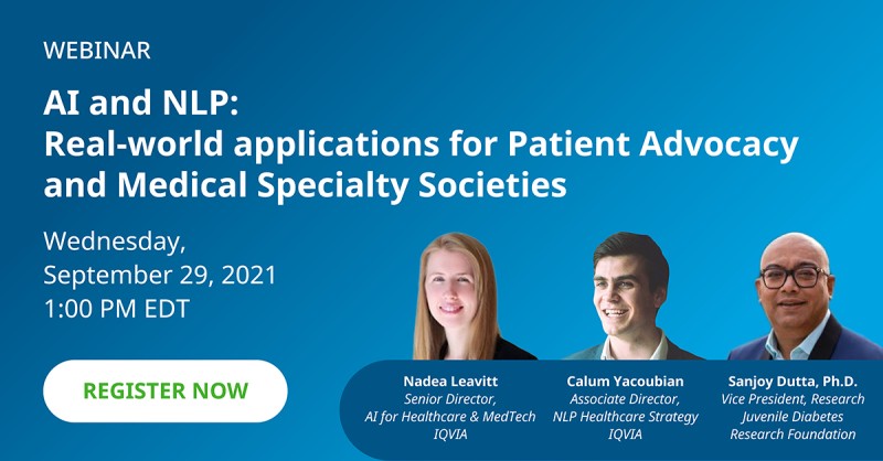 Linguamatics's tweet photo. This week, #IQVIA experts Calum Yacoubian and Nadea Levitt join Sanjoy Dutta to discuss how Artificial Intelligence (#AI) and Natural Language Processing (#NLProc) can make crucial impacts on disease discovery, #patient treatment, and outcomes. Register: https://t.co/Lir6Wyr1dF https://t.co/2vqPEIa7vS