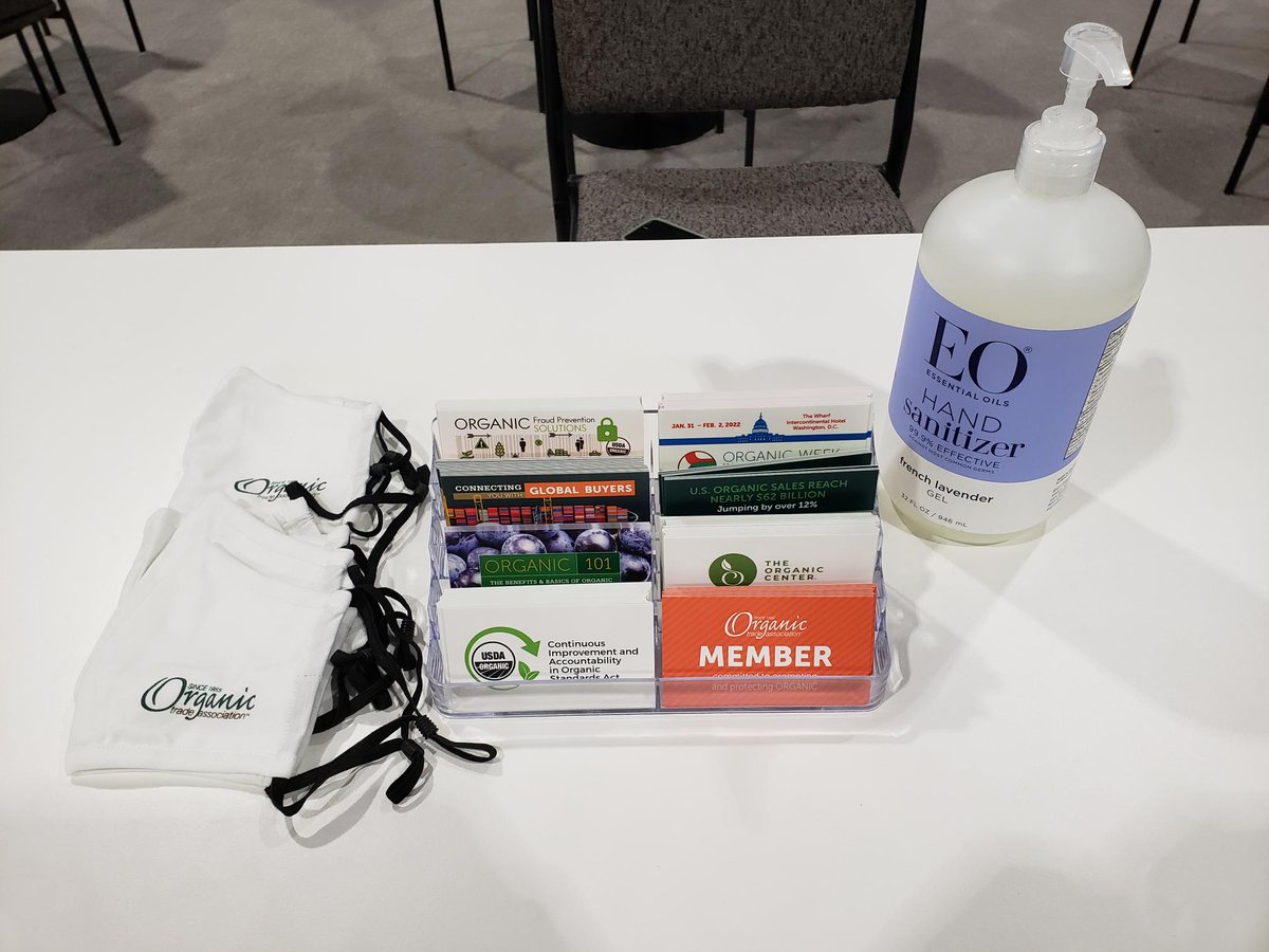OrganicTrade's tweet photo. It was wonderful to connect with our members in person again at #ExpoEast2021! Thank you to @EOProducts and @GallantIntl for sponsoring our safety + sanitation needs at our booth. https://t.co/aUwUHcLjQm