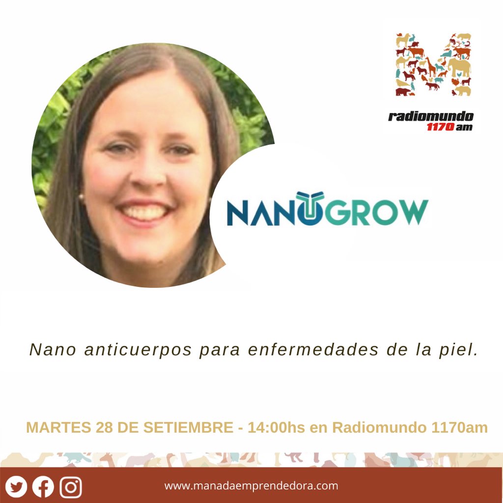 No te pierdas mañana a Lucía Vanrell, co-fundadora de Nanogrow. 

Creando tratamientos revolucionarios con nano anticuerpos de llamas 🦙 

#biotech #emprender 

🎧 el martes a las 14:00hs en la app de <a href="/radiomundo1170/">Radiomundo 1170 AM</a> o en linktr.ee/manada_podcast

manadaemprendedora.com