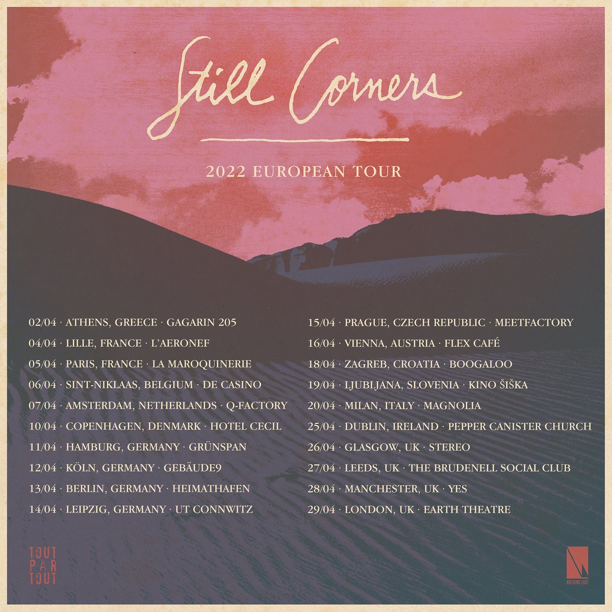 Still Corners (@stillcorners) on Twitter photo European Tour 2022! Can't wait to see you all soon! Tickets here: stillcorners.com/shows
.
#stillcorners #europeantour #liveshows <a href="/Toutpartout/">TOUTPARTOUT</a> European Tour 2022! Can't wait to see you all soon! Tickets here: stillcorners.com/shows
.
#stillcorners #europeantour #liveshows <a href="/Toutpartout/">TOUTPARTOUT</a>