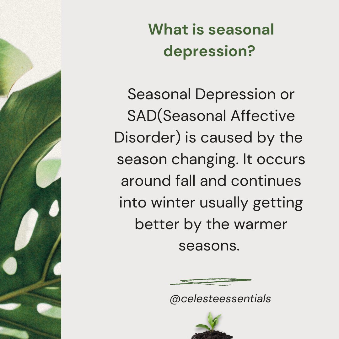 celesteessco's tweet photo. Tips on what seasonal depression is and how to get through it. #depressed #seasonaldepression #mentalhealth #MentalHealthAwareness https://t.co/ULRX6r6HHs