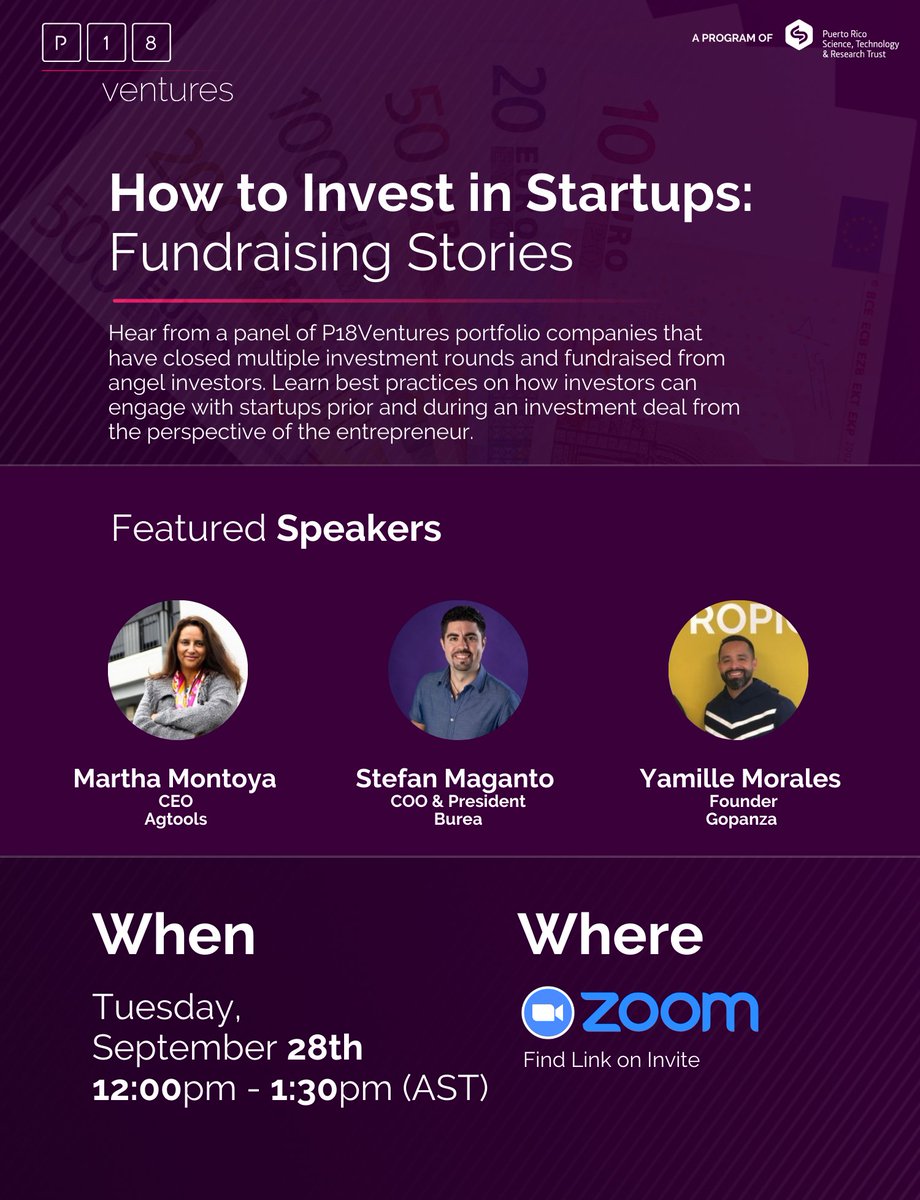 #Repost #P18Ventures 
Join us next week for the live conversation with a panel of p18Ventures portfolio companies that will talk about their perspective and process of fundraising and engaging with potencial investors.

Register here:
lnkd.in/eYupSHJC