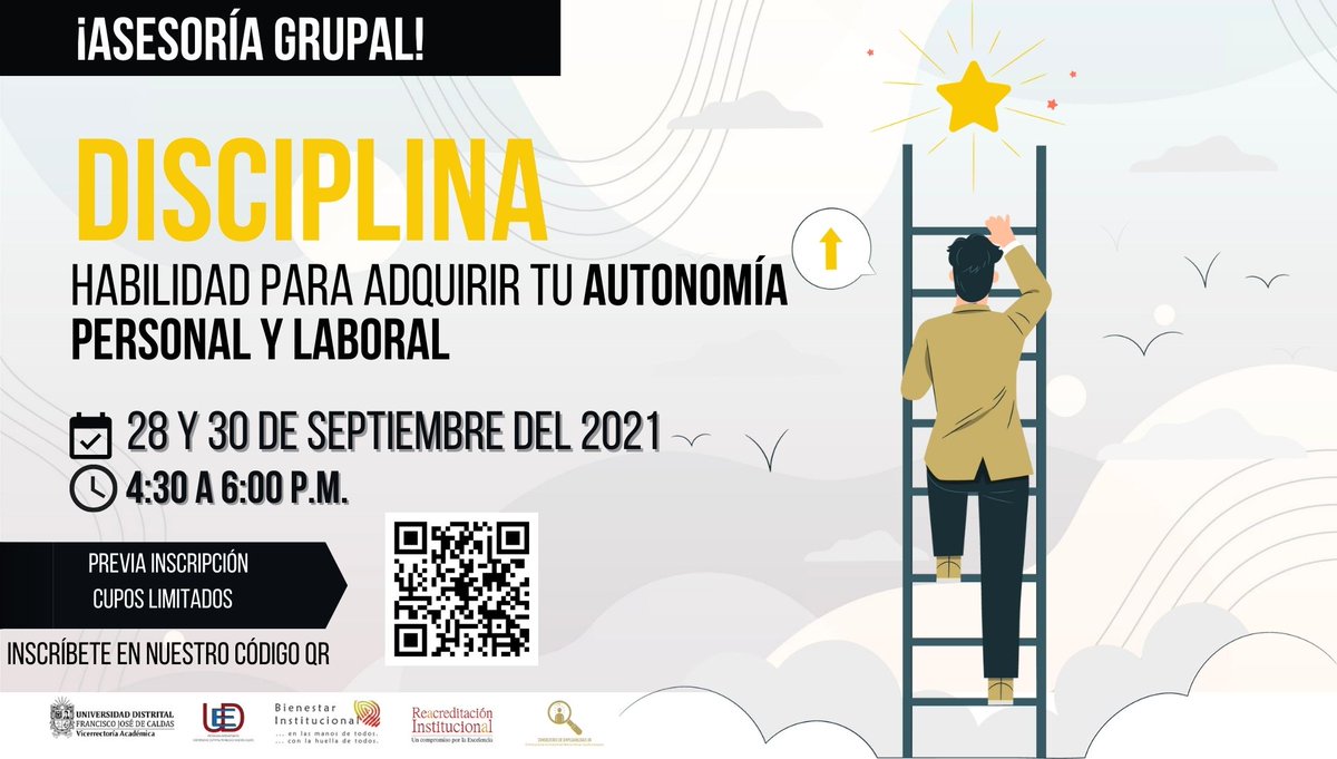 EmpleabilidadUD's tweet photo. Desde el Consultorio de Empleabilidad UD y Bienestar Institucional U.D, los invitamos a participar de nuestra asesoría grupal, Disciplina: Habilidad para adquirir tu autonomía personal y laboral🤩🤩

👉Inscríbete en el siguiente link:
https://t.co/iYuFhFcS7F https://t.co/qEoRSAPyHX
