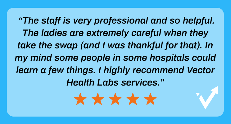 VectorHealthlab's tweet image. We love every one of our clients. Thank you for your kind words!
“Intuitive and simple online booking process. Efficient test procedure and we had our results within 2 hours. Could not be happier!”
#VectorHealthLabs #CustomerReviews #CovidTesting #TravelCovidTest