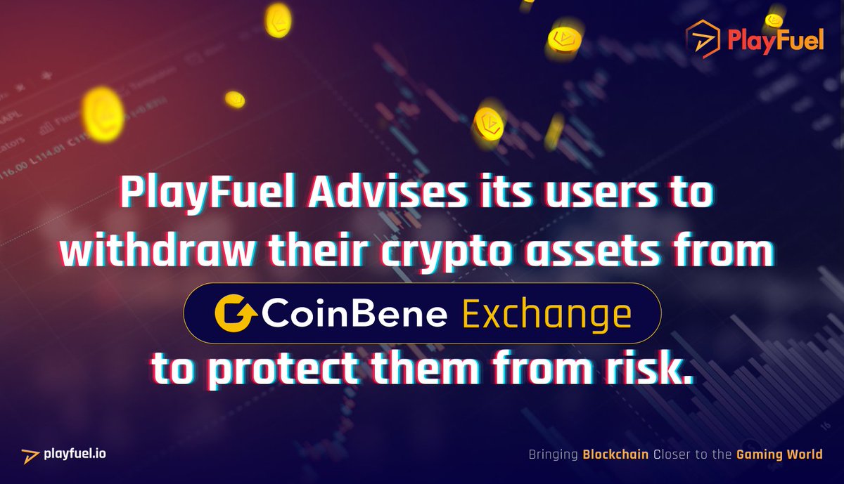 play_fuel's tweet photo. Dear Esteemed Users,

⚠️ Security alert! ⚠️ As part of our measure to ensure the safety of our user’s asset 💰 and minimize your risk exposure, we firmly suggest you to withdraw your #PLF coins from Coinbene Exchange. 💱 https://t.co/MaPstZHeMM