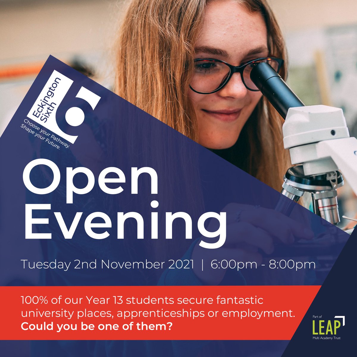 Our 6th form Open Evening is coming up- Tues 2nd November 2021, 6-8pm. Come and see why you should choose Eckington School 6th Form! #HighExpectations #eckingtonexcellence