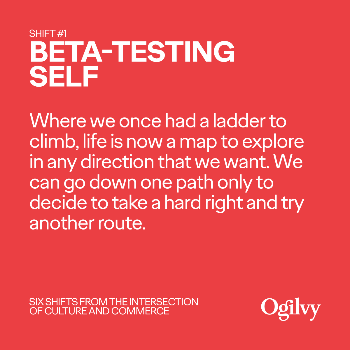Ogilvy's tweet photo. 1/6: We are prototypes, always evolving, changing, growing, and rediscovering who we are.

Our latest report analyzes 6 behavioral shifts that give brands the opportunity to create impact by leaning on hope.

Download -> https://t.co/bhFBqDrhgH

#AgencyVoices https://t.co/xF7fyQvEAV