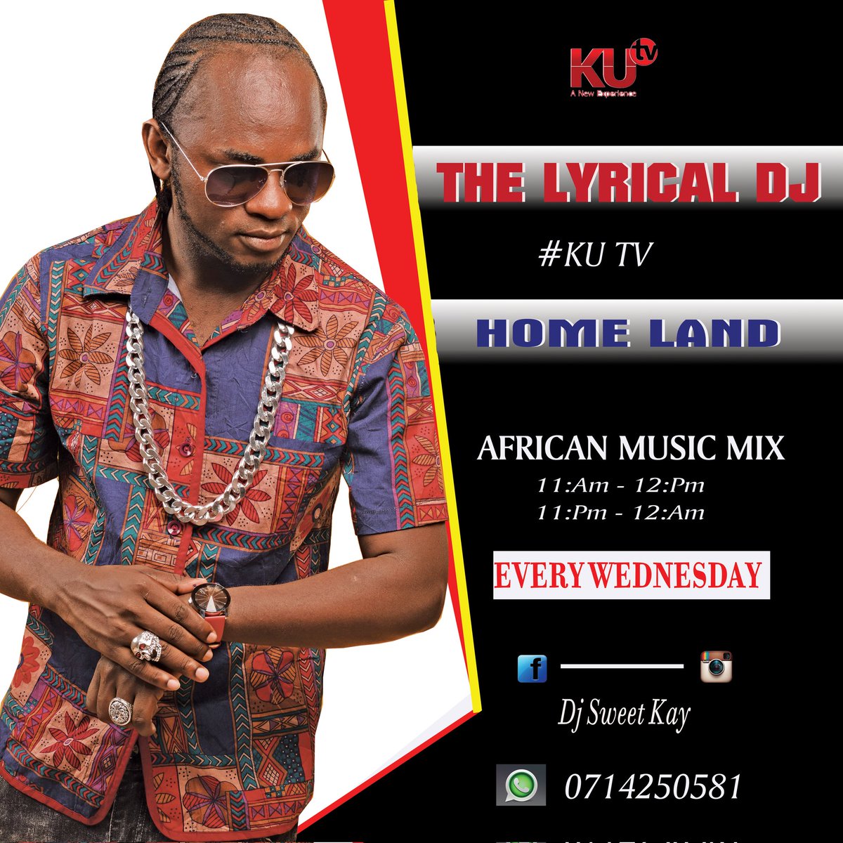 LADIES and GENTLEMEN in the music industry. Wasanii na mafuns wao wote. Am here to introduce to you my rebranded show by the name Home land that's airing on KU TELEVISION every Wednesday from 11am to 12 noon and 11pm to 12 midnight.