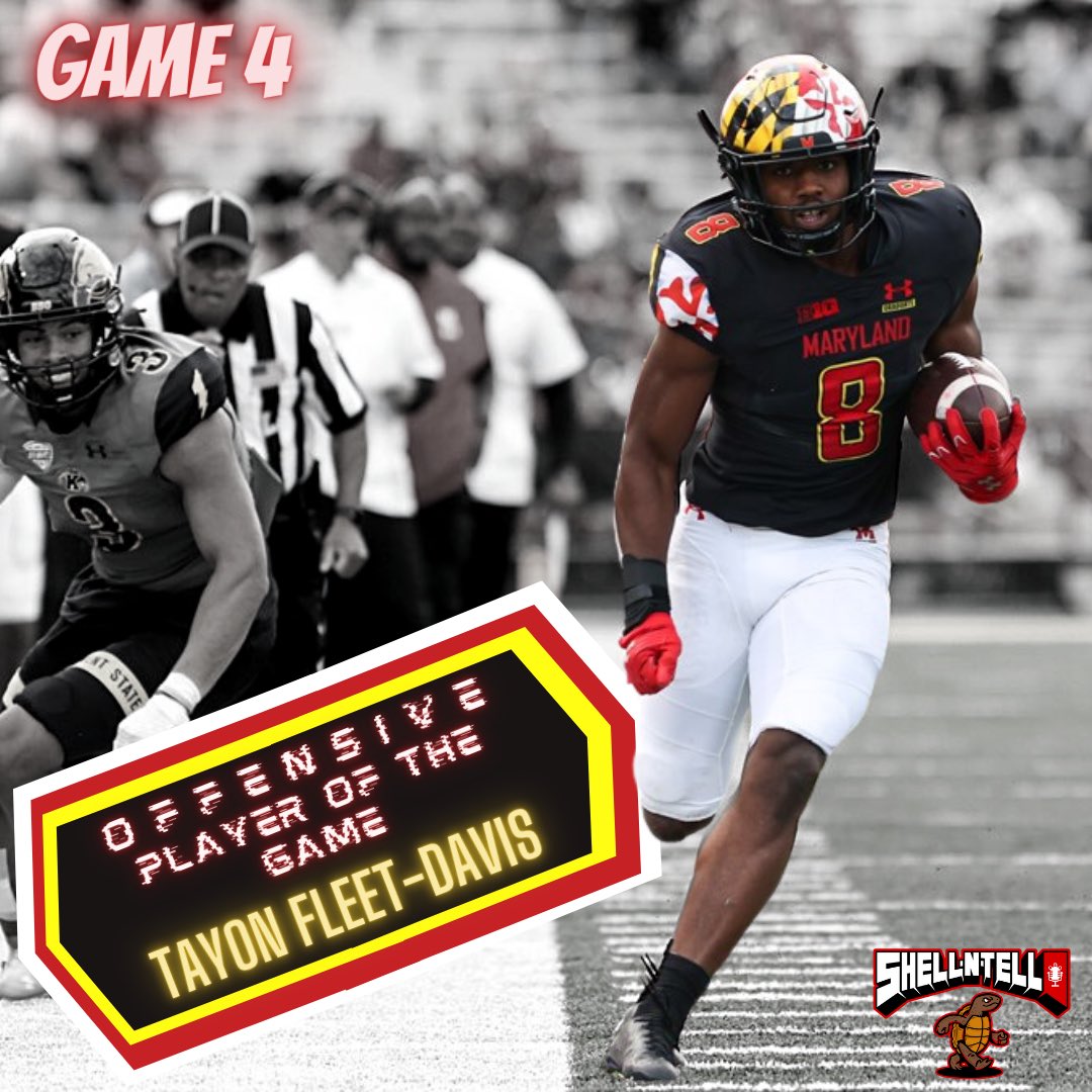 ShellNTellPod's tweet photo. This weeks @ShellNTellPod OFFENSIVE PLAYER OF THE GAME:

@BigFleet8:  10 touches for 93 total yards, 9.3 avg per touch, 2 TD

In a game we felt he should have carried MORE of a load, Tayon #MAXIMIZED his touches!  His second straight game with 2 TD!!  #Terps🐢 https://t.co/UH9nhCuxg5