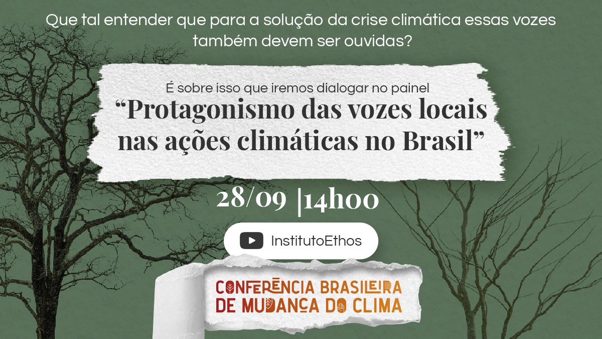 institutoethos's tweet photo. Para entender sobre o *Protagonismo das vozes locais nas ações climáticas no Brasil* que acontece dia 28/09, às 14h. Se inscreva no canal do Ethos no YouTube: https://t.co/cRq4CsLEeU. Também no site da CBMC: https://t.co/UC02FU9xhc
#ClimaBrasil #VozesPeloClima #AquecimentoGlobal https://t.co/PyTeapoXfA