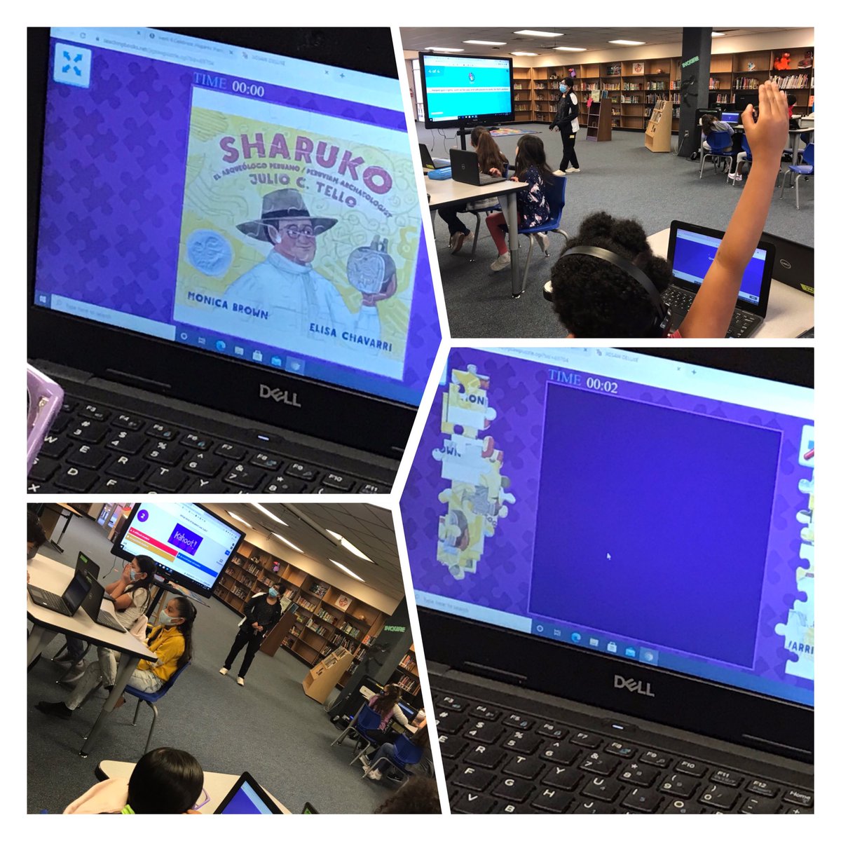 LibrarianMsS's tweet photo. Celebrate Hispanic Heritage! Last week Students enjoyed putting the @TeachingBooks #TexasBluebonnetBook puzzle together and reviewing with @GetKahoot What Will we do next? https://t.co/G15E8NeY6M