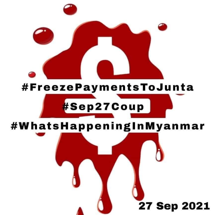 BrightRedRose7's tweet photo. @TotalEnergies @Chevron    Freeze all payments to MOGE until the civilian government.     #Total_StopSponsoringSAC   #FreezePaymentToJunta   #Sept27Coup #WhatsHappeningInMyanmar https://t.co/NdL3lJHuBa
