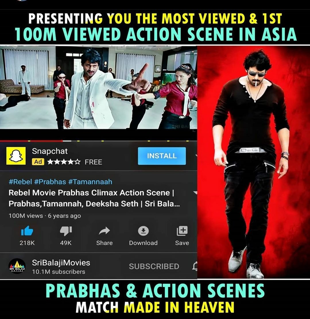 PrabhasStats's tweet photo. 1st 100M viewed action sequence
#9YearsForRebel https://t.co/dMiDiQLKnq