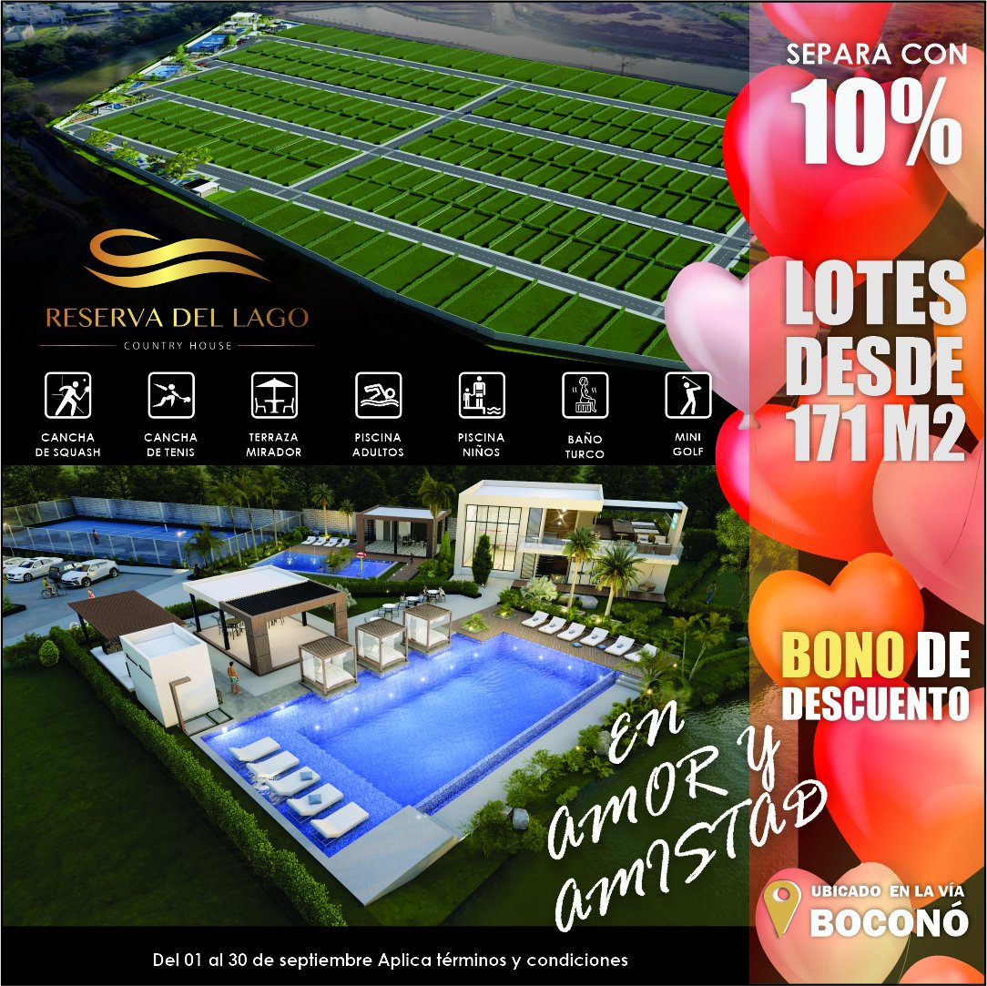 codimosas's tweet photo. Porque pensamos EN TI, en esta fecha tan especial de AMOR Y AMISTAD, Tenemos un bono especial de descuento en nuestro proyecto Reserva del Lago 🤩 

(Aplican términos y condiciones) #ConstructoraCodimo #VentaDeLotes #Bocono #Lotes #Cucuta #Construccion #Diseño #promociones https://t.co/HNH3OJjIPy