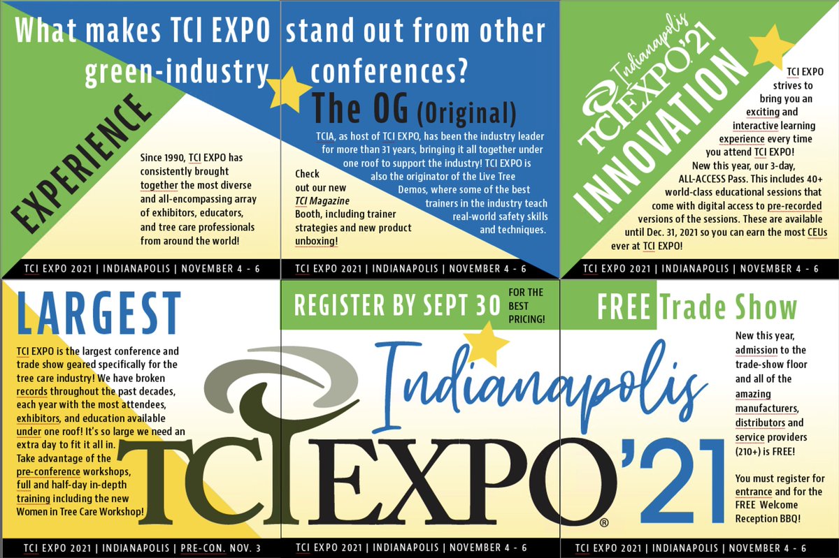 What makes TCI EXPO stand out from other green-industry conferences? 

Register by Sept 30 for the best pricing! expo.tcia.org

#tciexpo2021 #tciexpo #treecareindustry #tcia  #arborist #treecareshow #treecarebiz #treework #treecareconference #arbnation