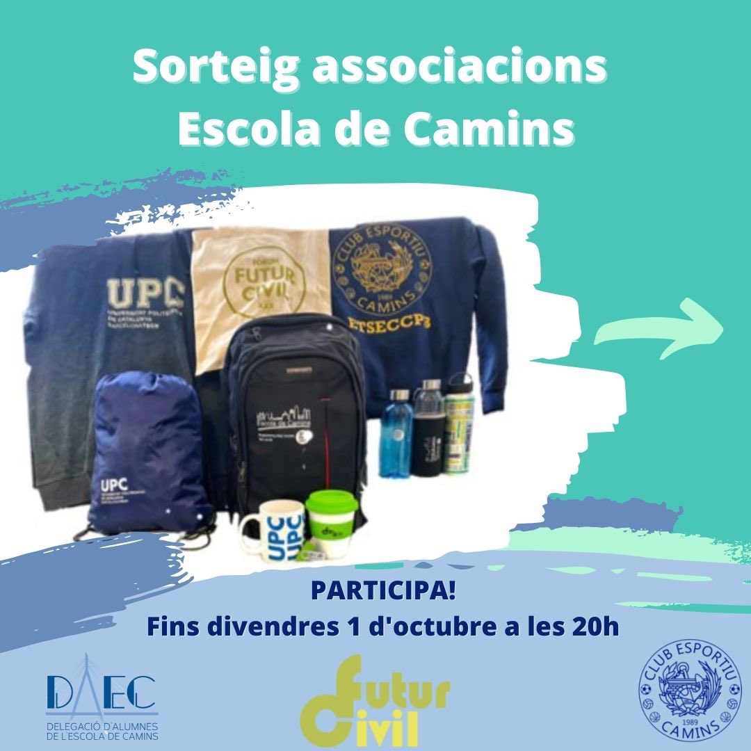 DAEC_upc's tweet photo. Les associacions de l'@EscolaCaminsUPC ens hem unit per oferir-vos aquest super sorteig.

Consulteu tota la informació als nostres INSTAGRAMS: @daec_upc @futur_civil @ceccamins https://t.co/ZlurQTq1Op