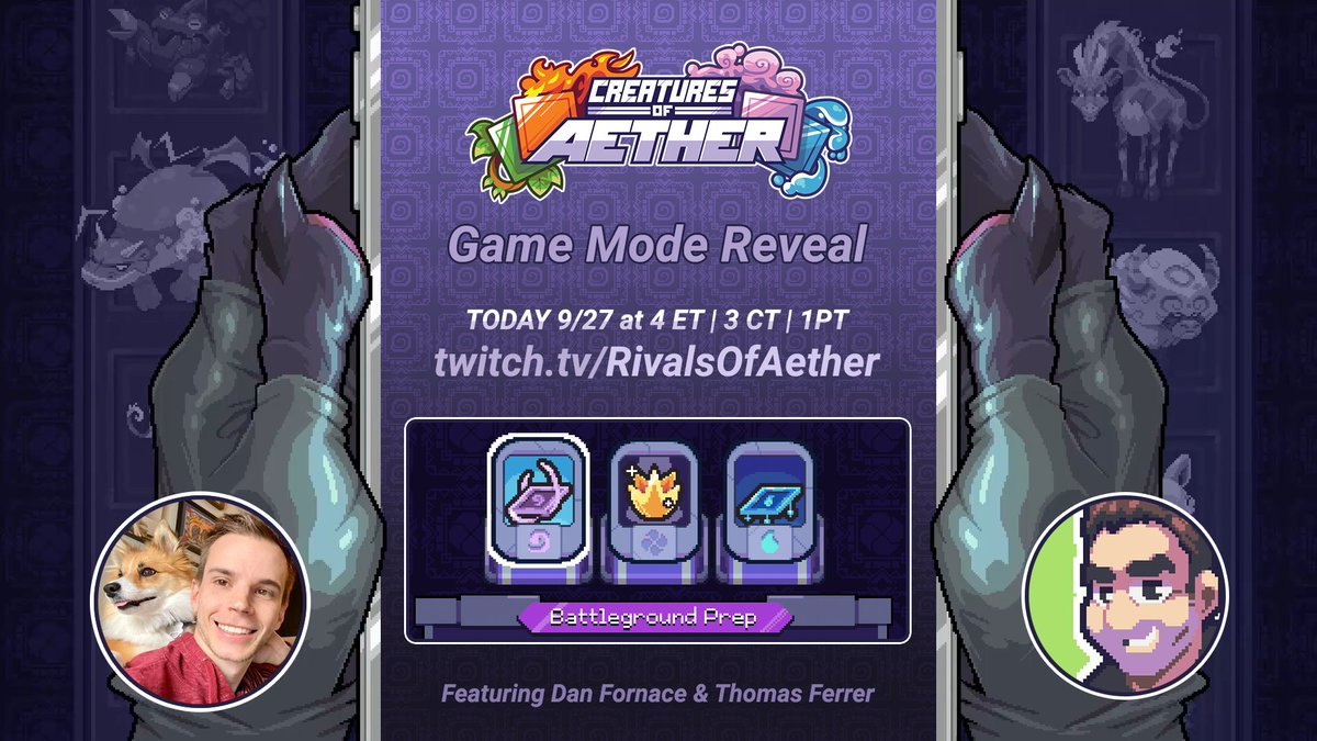 AetherCreatures's tweet image. Join us later today for a special dev stream unveiling our newest game mode - Dungeoneers!

@danfornace and @tomtominc1 will discuss and debut the new mode at 4PM ET / 3 CT / 1 PT.

Stream: twitch.tv/RivalsOfAether