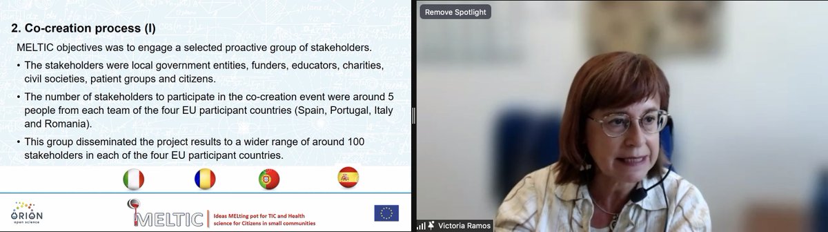 <a href="/vramos13/">Victoria RamosG</a> about investigating #health solutions for small and isolated communities in a project called #Meltic (Ideas MELting pot for ITC and #HealthScience for Citizens in Small Communities).
#ORIONFinalConf #Cocreation #Openscience About the project: orion-openscience.eu/publications/p…