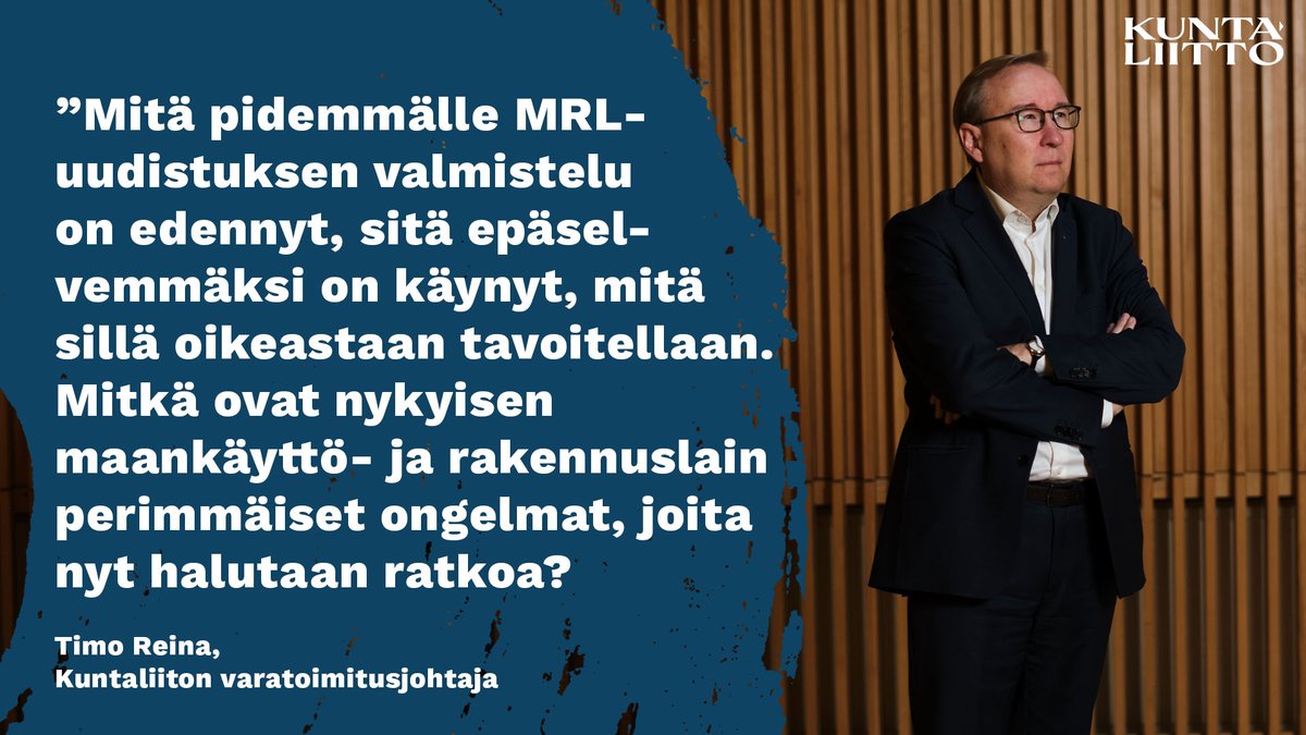 Kuntaliitto's tweet photo. MRL-uudistuksen lausuntokierros alkoi tänään - Muuttuuko MRL- ja mihin suuntaan? Tätä pohtii Kuntaliiton varatoimitusjohtaja @TimoReina tuoreessa blogissaan ja kannustaa kuntia lausumaan mielipiteensä asiasta 7.12.2021 mennessä 👉
https://t.co/GZzo0B6EFH #mrluudistus https://t.co/1a1TsPMVGb