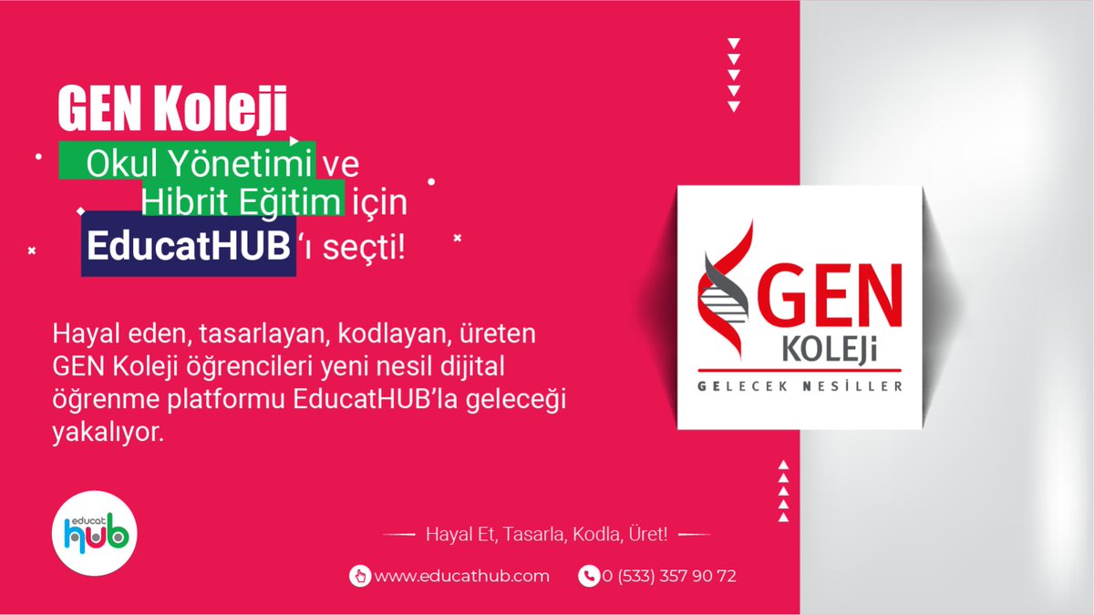GEN Koleji okul yönetimi, hibrit eğitim, robotik, kodlama ve STEM eğitimleri için #EduCat Ekosistemine katıldı. 

Tüm yönetimsel işlemler, hibrit eğitim modülü ve çevrim içi öğrenme programları ile <a href="/GenKoleji/">GEN Gelecek Nesiller Koleji</a> öğrencileri geleceği yakalıyor.